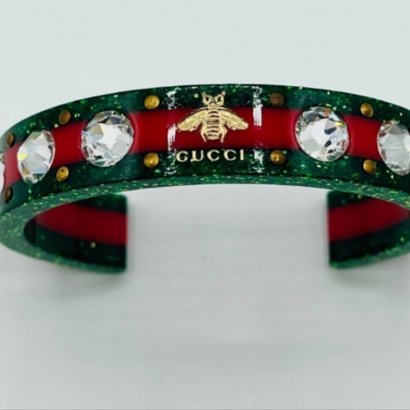 Gucci Web Red/Green Crystal Studded Resin Bracelet - Picture 2 of 5